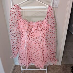 Dolls Kill Pink Heart Mesh Dress